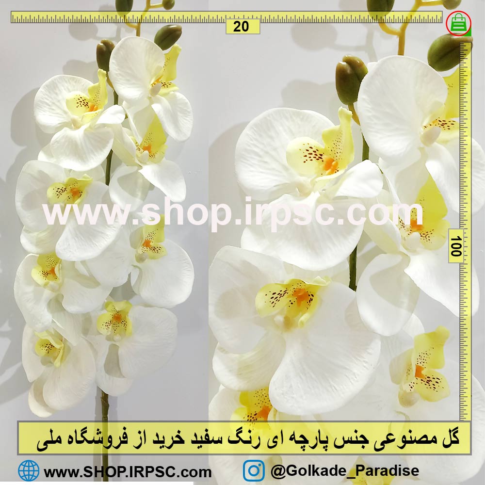 گل مصنوعی ارکیده سفید پارچه ای | گل ارکیده لمسی سفید پارچه ای