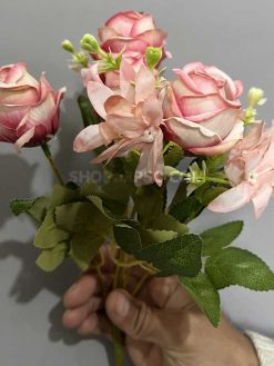 خرید بوته گل مصنوعی رز و شکوفه 30 سانتی