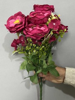 بوته گل مصنوعی پیونی و آرتانزیا 50 سانتی رنگ سرخابی