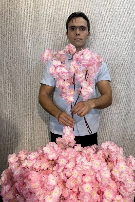 بوته گل مصنوعی شکوفه گیلاس صورتی