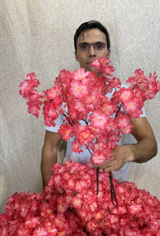 بوته گل مصنوعی شکوفه گیلاس سرخابی