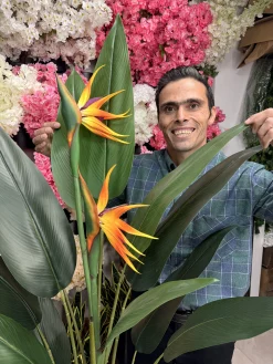 نمای نزدیک گل لمسی پرنده بهشتی مصنوعی