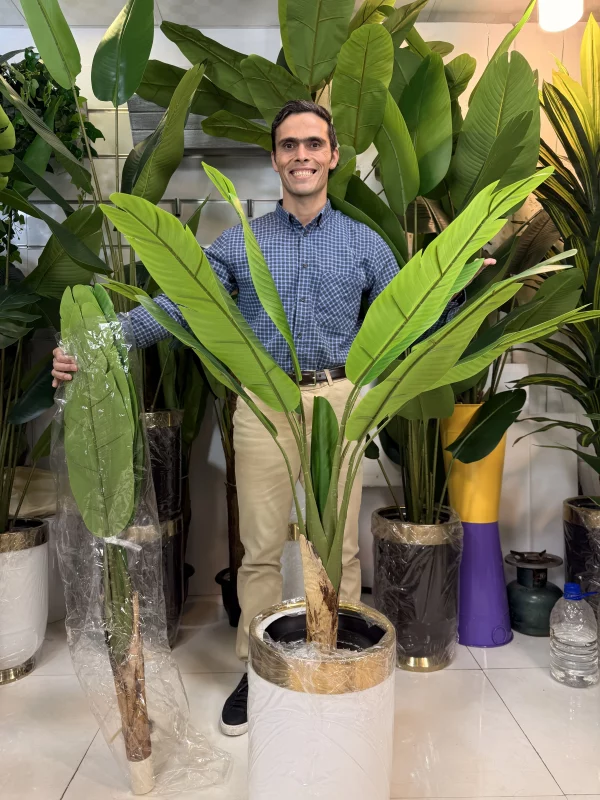 درختچه موز مصنوعی بزرگ ۱۰ برگ سبز با کیفیت عالی برای دکوراسیون منزل