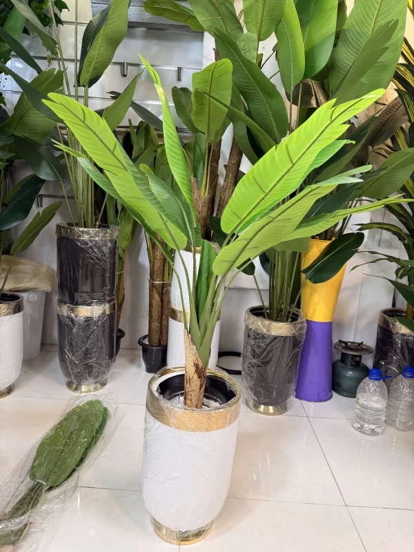 درختچه موز مصنوعی بزرگ ۱۰ برگ سبز با کیفیت عالی برای دکوراسیون منزل