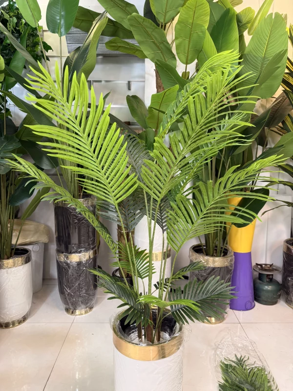 درختچه مصنوعی نخل کنتیا ۵ تنه با برگ‌های لمسی سبز طبیعی