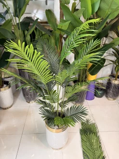 درختچه مصنوعی نخل کنتیا ۵ تنه با برگ‌های لمسی سبز طبیعی