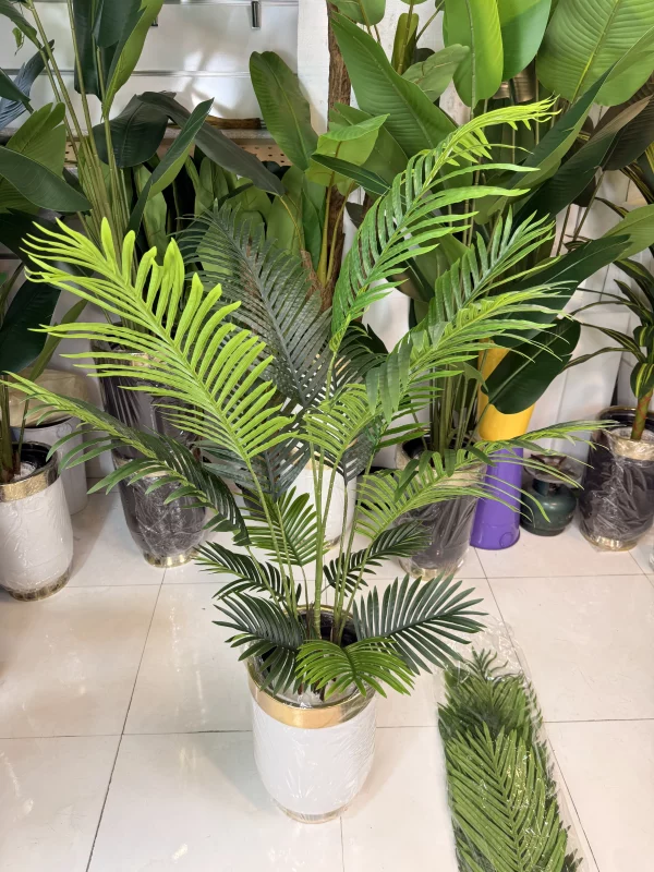 درختچه مصنوعی نخل کنتیا ۵ تنه با برگ‌های لمسی سبز طبیعی