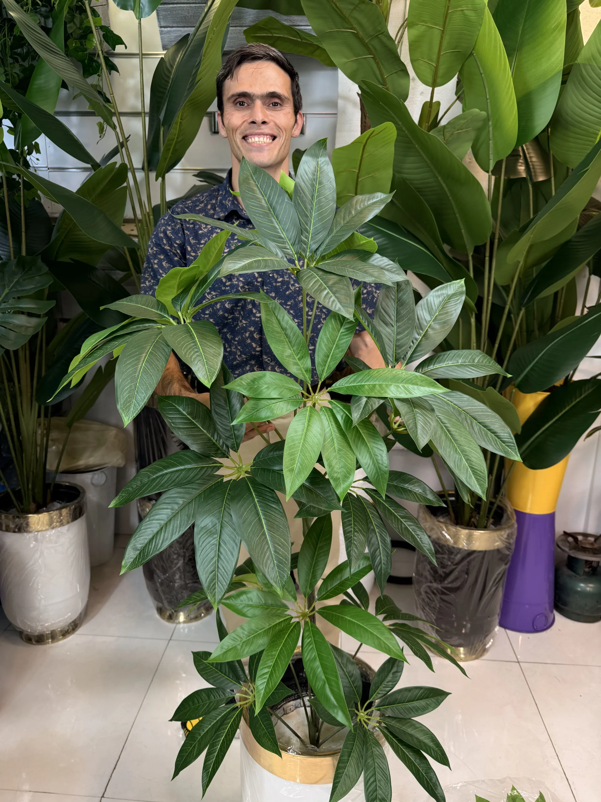 درختچه مصنوعی پاچیرا ۲ تنه لوکس ۱۴ برگ با ارتفاع ۱۵۰ سانتیمتر