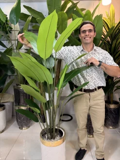 درختچه مصنوعی پرنده بهشتی بزرگ ۲۴ برگ با گلدان