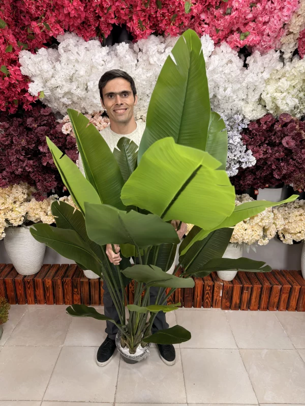 نمای نزدیک از تنه اصلی و تنه‌های فرعی درختچه مصنوعی پرنده بهشتی با پوشش مخصوص و طبیعی.