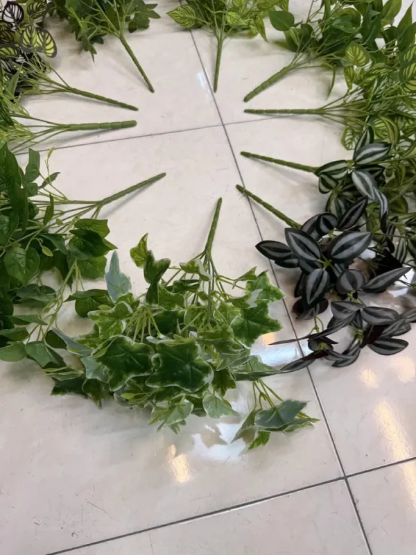 بوته برگ هندوانه ای سبز و بنفش و برگ بیدی سبز و سفید مصنوعی لمسی برای باکس گل